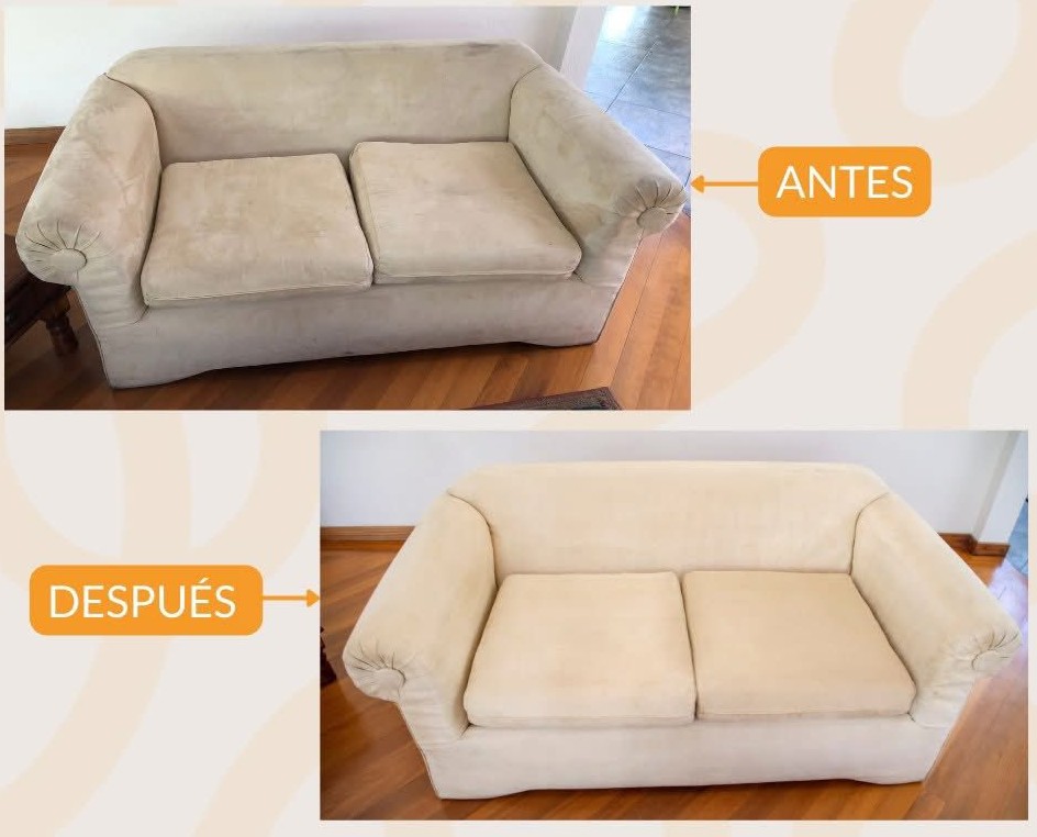 Sofá blanco antes y después
