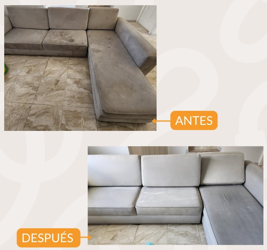 Sofá gris antes y después