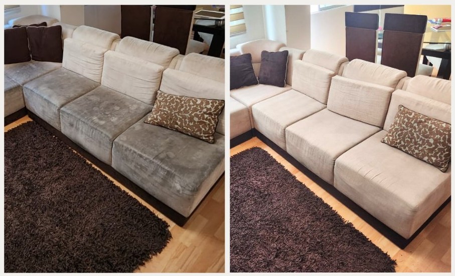 Sofá sala beige antes y después Neeyo
